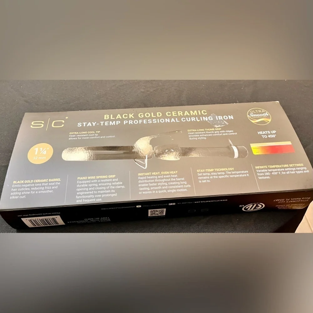 StyleCraft Black Gold Ceramic Stay-Temp Professional 1.25" Curling Iron SCSC125B - Picture 8 of 11